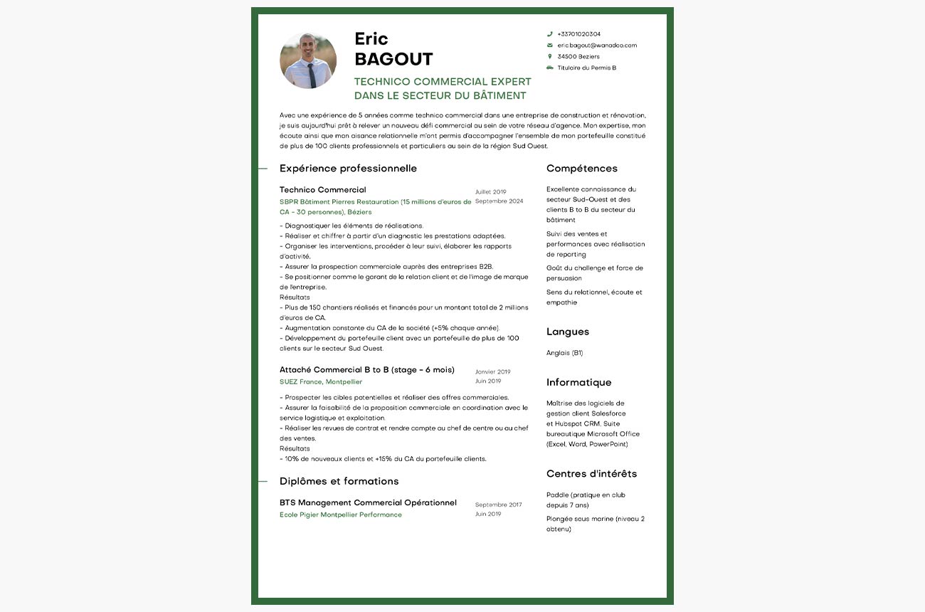 cv commercial minimaliste